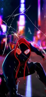 Vibrant Spider-themed wallpaper with a red-hooded figure in an action pose.