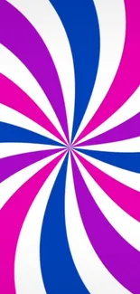 Dynamic spiral pattern with vibrant magenta, purple, and blue swirls.