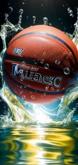 Basketball splashing into water with vibrant colors and dynamic energy.