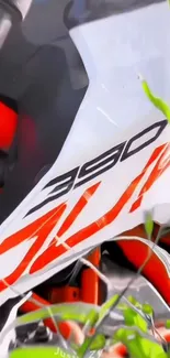 Close-up of a vibrant sports bike showing dynamic details.