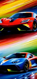 Vibrant sports car racing wallpaper with dynamic colors.