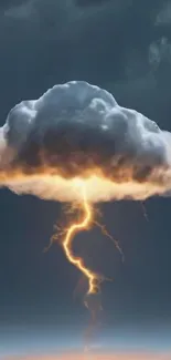 Storm cloud with lightning bolt striking below in a dramatic sky.