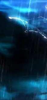 Dynamic blue lightning and rain mobile wallpaper.