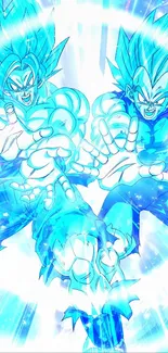 Super Saiyan characters with blue energy aura wallpaper