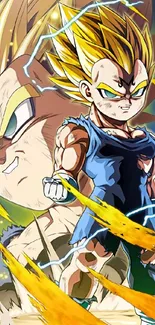 Super Saiyan character with electrifying energy aura in dynamic anime style.