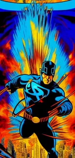 Dynamic superhero in vibrant comic book style illustration.