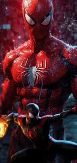 Superhero in dynamic action scene with vivid colors.