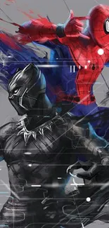 Dynamic superhero action art wallpaper for mobile phone.