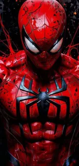 Dynamic superhero in red costume wallpaper.
