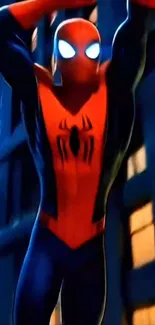 Spider-Man in a dynamic action pose on a mobile wallpaper.