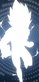 Silhouette of a superhero with an energy aura on a blue radial background.