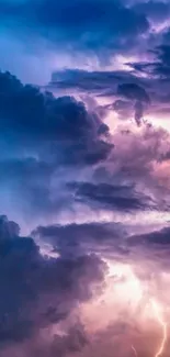 Purple thunderstorm clouds with lightning in a vibrant sky wallpaper.