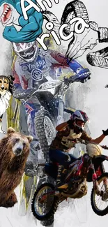 Dynamic motocross and wildlife USA wallpaper with adventurous theme.