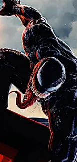 Dynamic Venom superhero posing in the dark wallpaper.