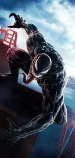 Dynamic Venom character on a bridge in action pose.