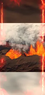 Mobile wallpaper of dramatic volcanic eruption with vibrant lava and smoke.