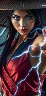 Warrior with lightning energy in dramatic pose.