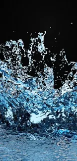 Dynamic blue water splash on black background wallpaper.