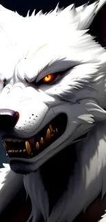 Fierce white wolf with glowing eyes illustration.