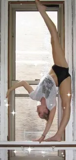 Yoga pose by a window showcasing balance and flexibility.