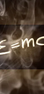 E=mc² formula with smoke effect on dark wallpaper.