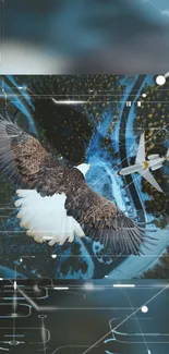 Eagle and jet in dynamic digital art wallpaper.