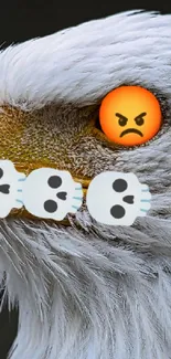 Eagle head with angry emoji overlay on mobile wallpaper.