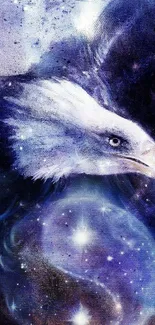 Majestic eagle in cosmic night sky with stars and galaxy background.