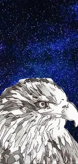 Majestic eagle against a starry galaxy background, night sky theme.