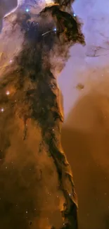 Eagle Nebula cosmic scene with dark pillars and glowing stars.