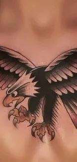 Eagle tattoo in black and brown ink on chest as mobile wallpaper.