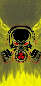 Eagle's face with gas mask on yellow background.