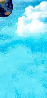 Turquoise ocean with Earth and clouds in mobile wallpaper.