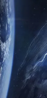 Earth and lightning in space wallpaper.