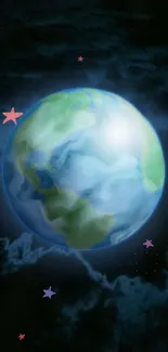 Artistic Earth with stars in space, ideal for mobile background