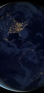 View of Earth's city lights at night from space.