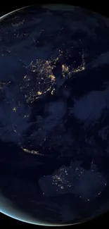 Mobile wallpaper of Earth viewed from space at night, showcasing illuminated regions.