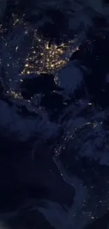 View of Earth's cities illuminated at night from space.