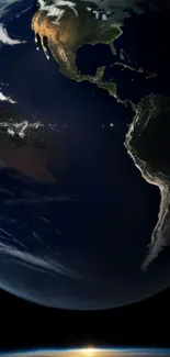 Stunning view of Earth from space with visible continents and oceans.