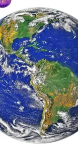 Detailed image of Earth showcasing Americas from space against white background.