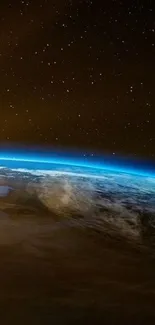 Mobile wallpaper of Earth from space showing stars and atmosphere.