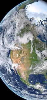 Stunning view of Earth from space with swirling clouds and vibrant continents.