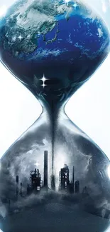 Hourglass with Earth and industry scene mobile wallpaper.