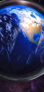 Breathtaking view of Earth from space with vibrant blues and whites on a dark background.