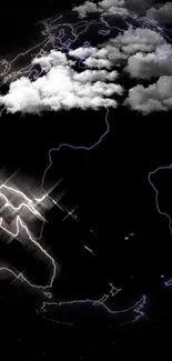 Dark wallpaper with Earth, clouds, and lightning effect.