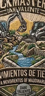 Detailed construction-themed mobile wallpaper with natural elements.
