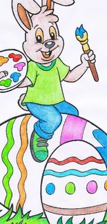 Cheerful bunny painting colorful Easter eggs, adding fun to festive themes.