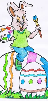 Easter bunny painting colorful eggs with a bright and festive design.