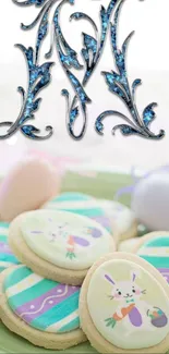 Easter-themed wallpaper with bunny cookies.