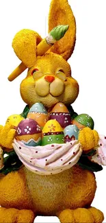 Cheerful Easter bunny with colorful egg basket.